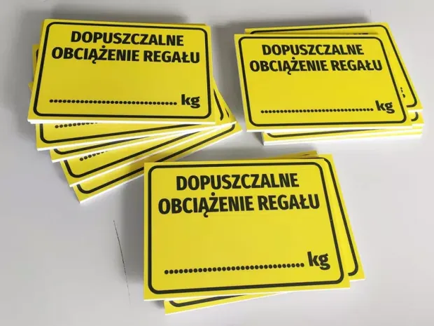 Shelf load limit sign - Graphic design. Yellow background with black text and border.