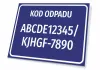 Waste code sign with number, featuring a graphic design. Rectangular sign with a blue background and white text.