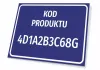 Product code plaque with number and design. Rectangular plaque with blue background and white text.