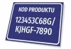 Product label with number and code - Graphic design. Simple rectangular label with white text on blue background.