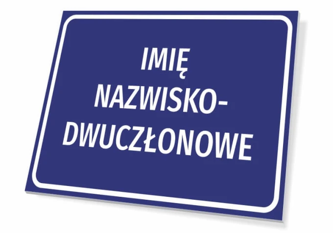 Name and Surname Plaque - Graphic Design. Simple rectangular plaque with white text on a blue background.