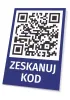 QR code sign - Graphic design. Square QR code on a blue background with white text.