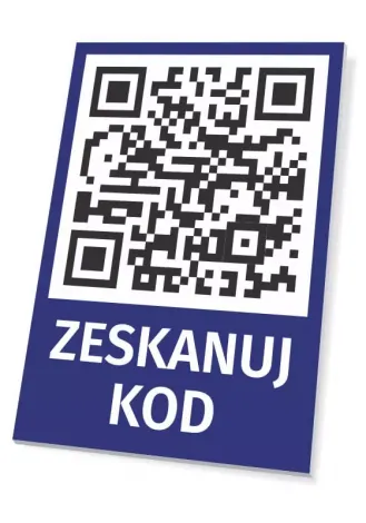 QR code sign - Graphic design. Square QR code on a blue background with white text.