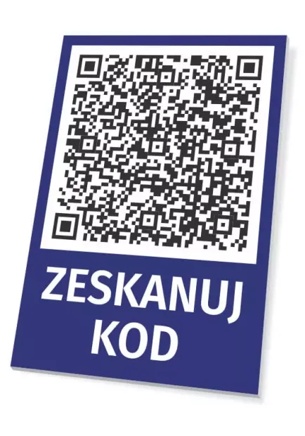 QR Code Scan Sign - Features a large QR code and the text SCAN CODE on a blue background.