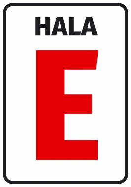 Sticker for Hall with letter or number designation - Graphic design. Red rectangle with white letter E.
