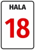 Sticker for Hall with letter or number designation - Graphic design. Red number 18 on a white background with black text.