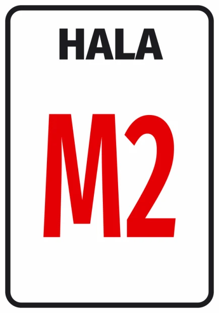 Hall sticker with letter or number designation - graphic design. Black letters on white background, red number.