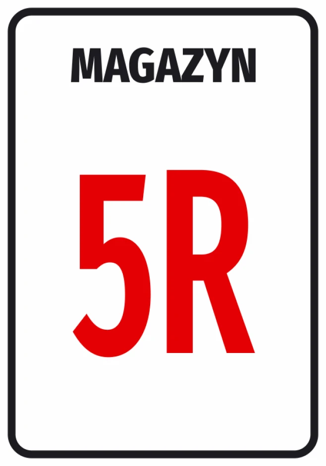 Warehouse label with number or letter - Graphic design. Black letters on white background, red number 5R.