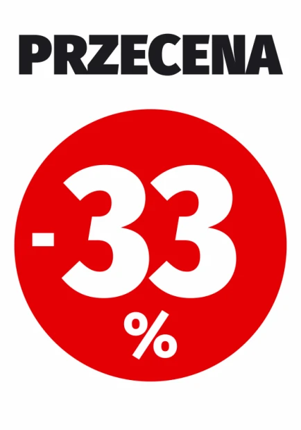 Sale sticker, percentage value - Graphic design. Round shape with a red background and white text and numbers.