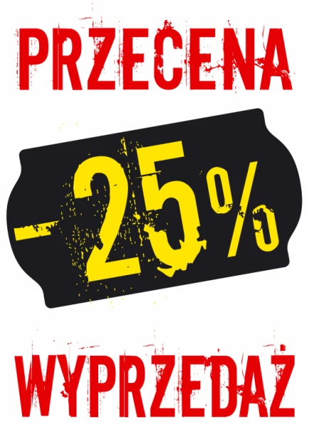 Sale sticker, discount, percentage value - Graphic design. Black background, yellow percent, red text, stylish.