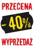 Sale sticker, discount, percentage value - Graphic design. Black rectangle with yellow text -40% and red letters.