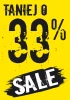 Sale sticker, 33% off - Graphic design. Yellow background with large black numbers and white SALE text.