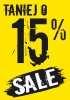 Sale sticker, 15% off - Graphic design. Yellow background with large black numbers and white SALE text.