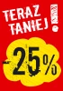 Sticker Now cheaper by % - Graphic design. Red background with yellow cloud and large numbers.