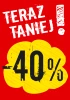 Sticker Now cheaper by % - Graphic design. Red background with yellow cloud and large black numbers.