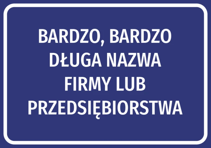 Company name sticker - Graphic design. Simple rectangle with white text on blue background.