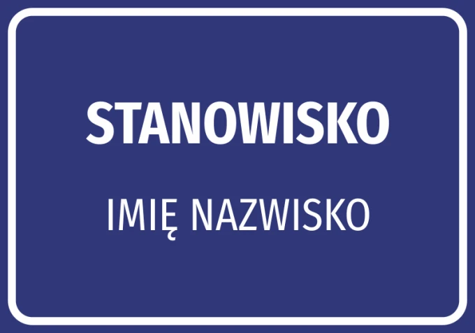 Nameplate sticker with name and surname - Graphic design. Simple layout with large letters on a dark background.