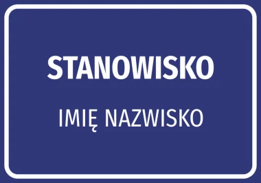 Nameplate sticker with name and surname - Graphic design. Simple layout with large letters on a dark background.