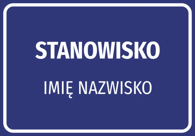 Nameplate sticker with name and surname - Graphic design. Simple layout with large letters on a dark background.