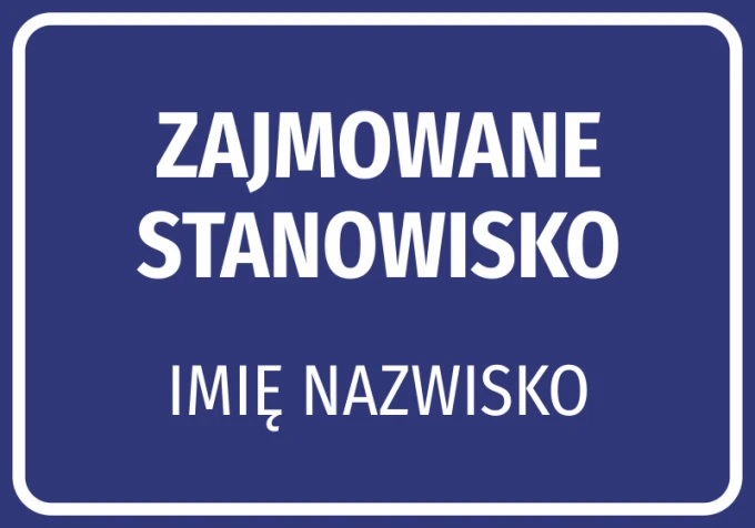 Nameplate sticker with name and surname - Graphic design. Simple rectangular shape with bold text.
