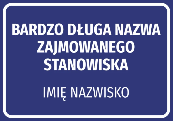 Nameplate sticker with name and surname - Graphic design. Simple rectangular shape with white text.