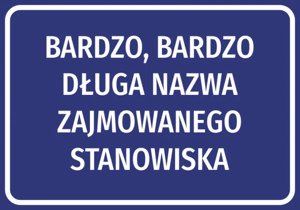 Nameplate sticker - Graphic design. Simple rectangle with a navy background and white text.