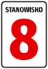 Sticker with position number or letter designation - Graphic design. Red number 8 on a white background with black.
