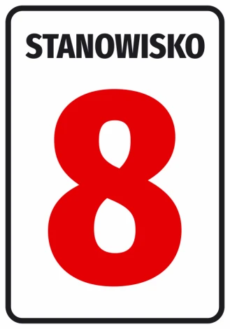 Sticker with position number or letter designation - Graphic design. Red number 8 on a white background with black.
