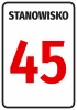 Sticker with position number or letter designation - Graphic design. White background with large red number 45 and text.