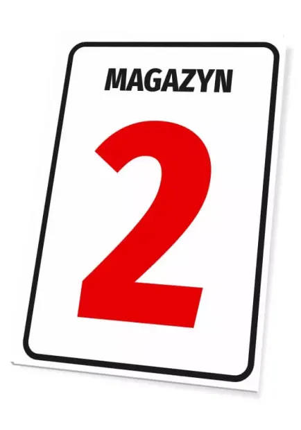 Wall sign: Warehouse label with number or letter - Graphic design. White sign with large red number 2.