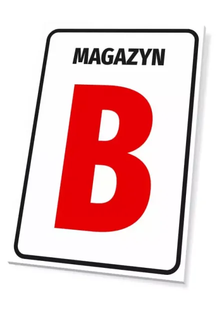 Wall plaque: Warehouse label with number or letter - Graphic design. White plaque with large red letter B.