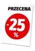 Discount sign, percentage value - Graphic design. White background with a red circle and white text -25%.