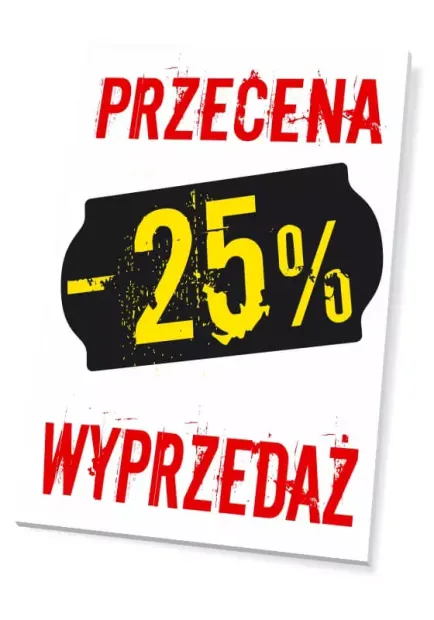 Sale sign, discount, percentage value - Graphic design. Black rectangle with yellow numbers and red text.