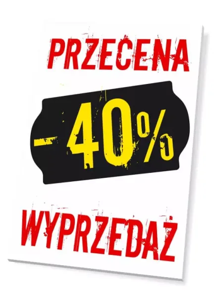 Sale sign with percentage value - Graphic design. Black background with yellow text and red letters.