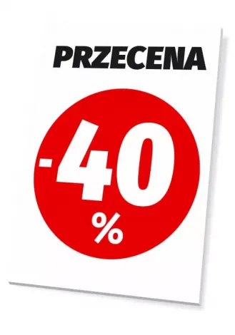 Discount sign, percentage value - Graphic design. Red circle with white numbers -40% on a white background.
