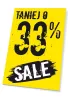 Sale sign, 33% off - Graphic design. Yellow background with large black numbers and the word SALE.