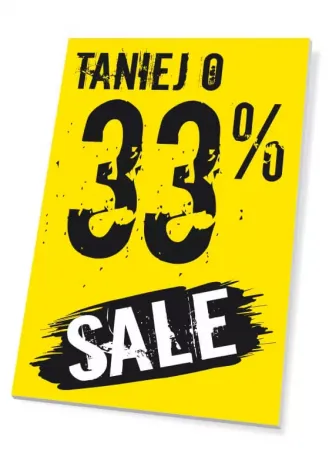 Sale sign, 33% off - Graphic design. Yellow background with large black numbers and the word SALE.