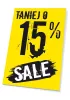 Sale sign, 15% off - Graphic design. Yellow background with large black numbers and the word SALE.