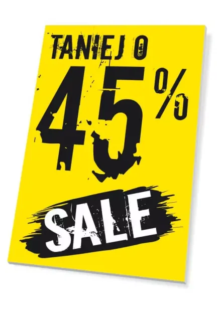 Sale sign, discounted by a percentage - Graphic design. Yellow background with large black numbers and SALE text.
