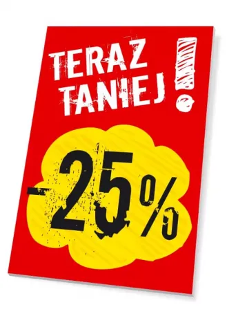 Sign Now cheaper by % - Graphic design. Red background with yellow cloud and black numbers.