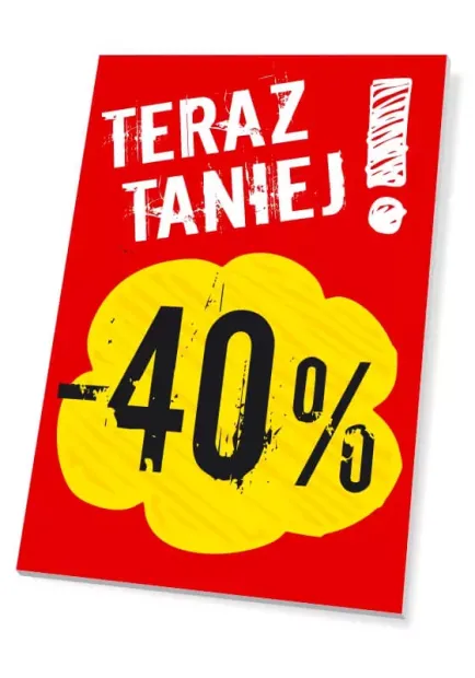 Sign Now cheaper by % - Graphic design. Red background with yellow cloud and large black numbers.
