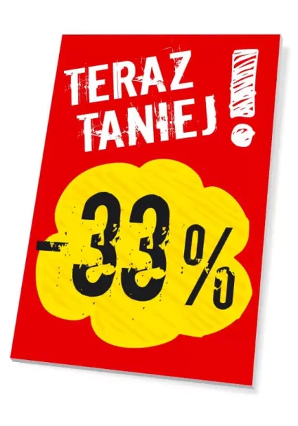 Sign Now cheaper by % - Graphic design. Red background with a yellow cloud and large black numbers.