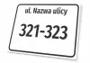 Street and house number sign - Simple design with a white background and black text and numbers.