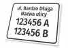 Street and house number sign - Graphic design. Simple sign with black text on a white background.