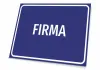 Company name sign - Graphic design. Rectangular sign with a blue background.