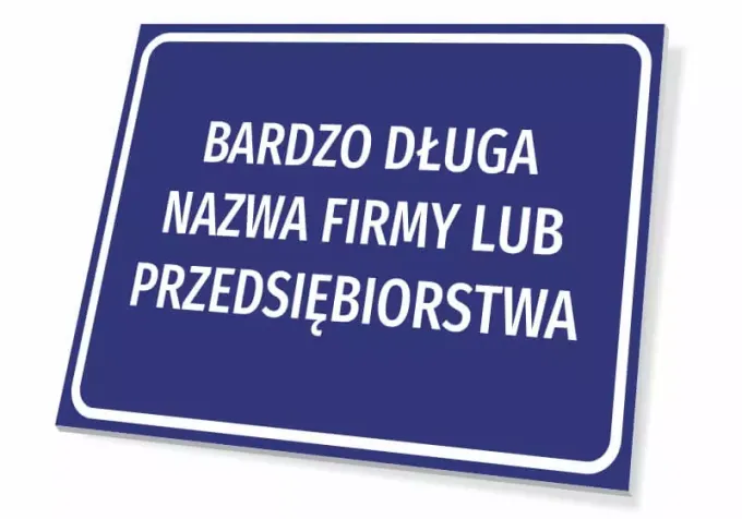 Blue rectangular sign with company name and graphic design. Ideal for businesses and establishments.