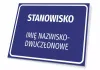 Nameplate with position title and name - Graphic design. Rectangular plaque with blue background and white text.
