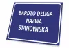 Nameplate - Graphic Design. Rectangular sign with a blue background and white text.