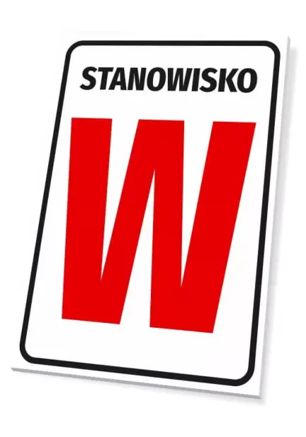 Position number sign or letter designation - Graphic design. Rectangle with a white background and a large red letter W.