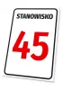 Desk nameplate with graphic design. Simple plaque featuring a large red number 45.